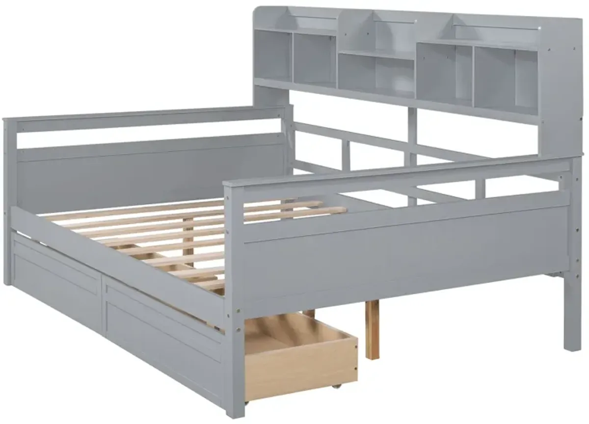 Daybed, Wood Slat Support, With Bedside Shelf And Two Drawers