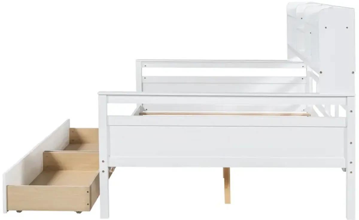 Daybed, Wood Slat Support, With Bedside Shelf And Two Drawers