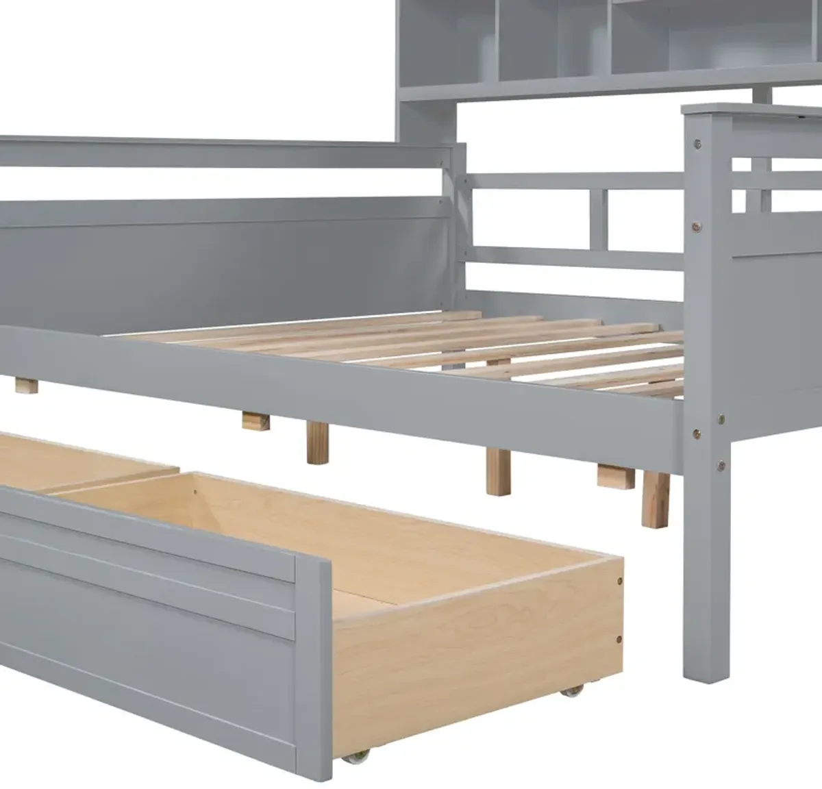 Daybed, Wood Slat Support, With Bedside Shelf And Two Drawers