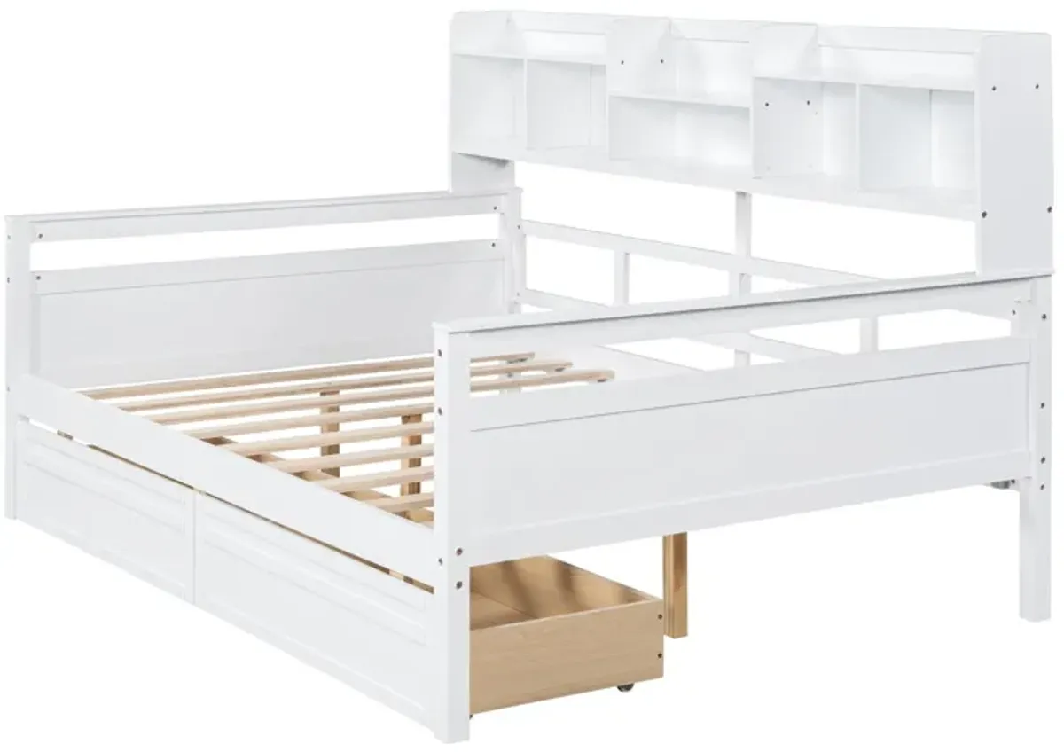 Daybed, Wood Slat Support, With Bedside Shelf And Two Drawers