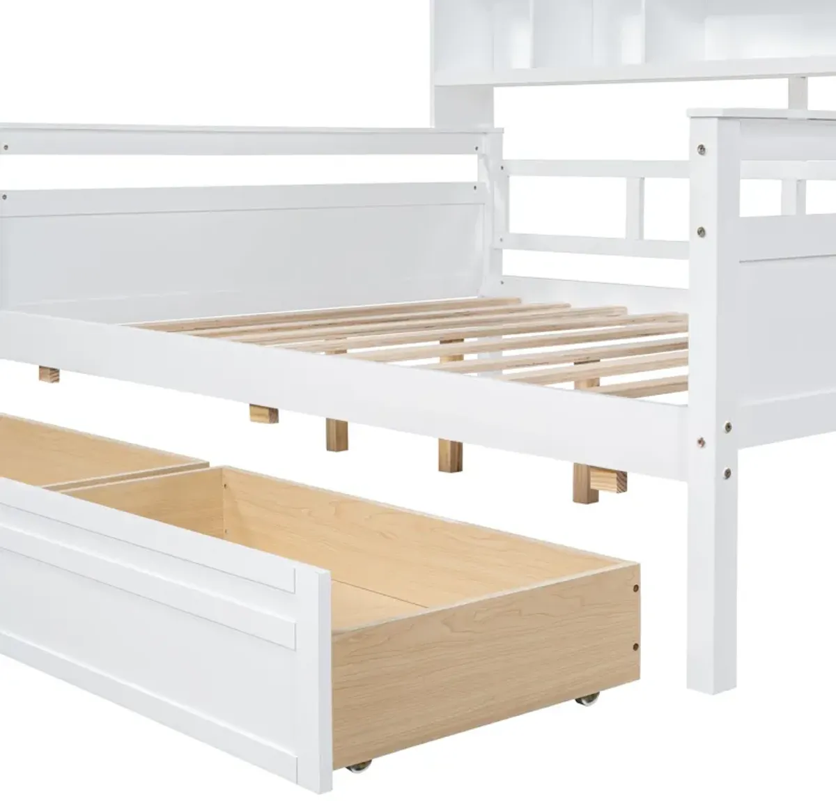 Daybed, Wood Slat Support, With Bedside Shelf And Two Drawers