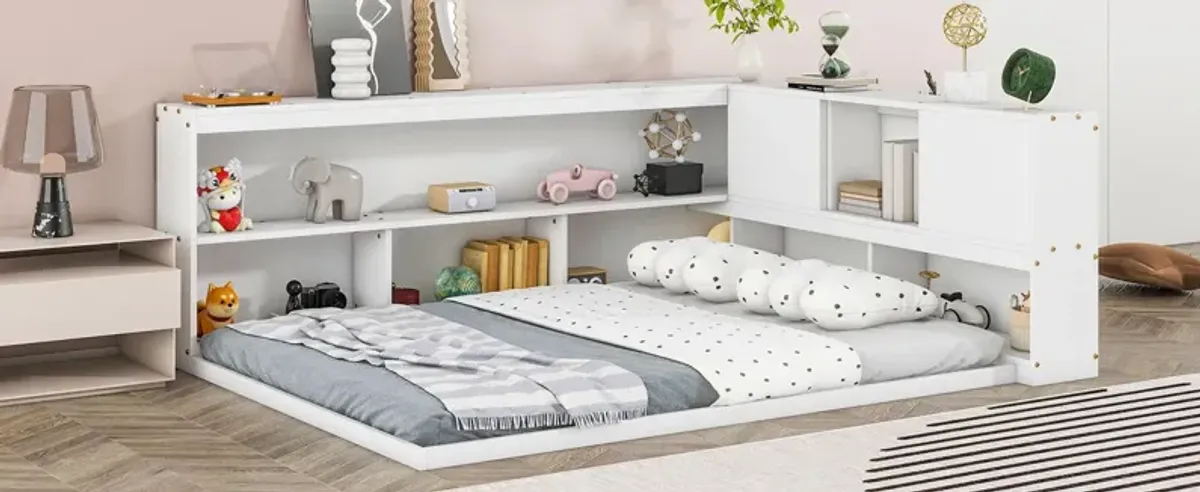 Floor Bed With L-Shaped Bookcases, Sliding Doors, Without Slats