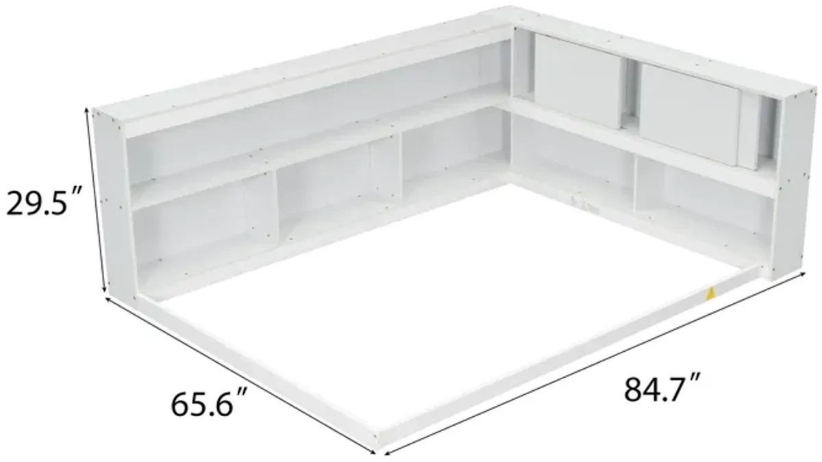 Floor Bed With L-Shaped Bookcases, Sliding Doors, Without Slats