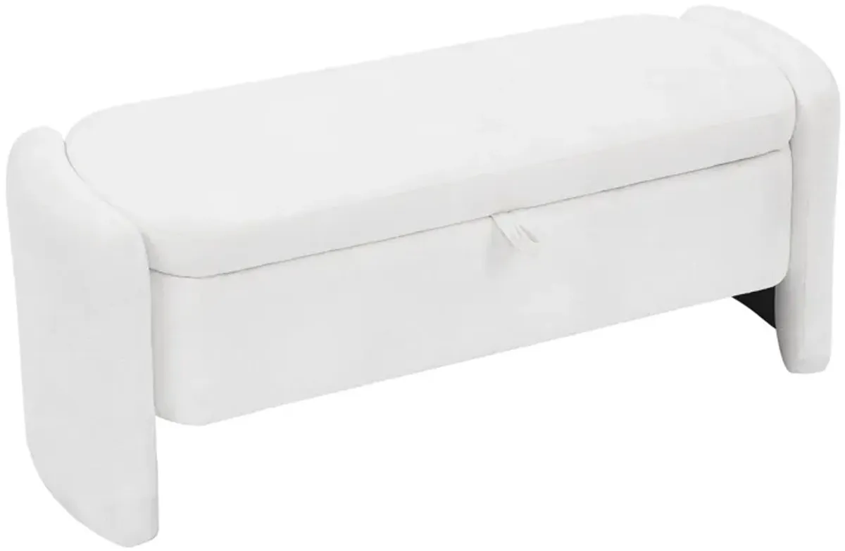 Oval Ottoman Storage Bench Chenille Bench With Large Storage Space For The Living Room, Entryway And Bedroom