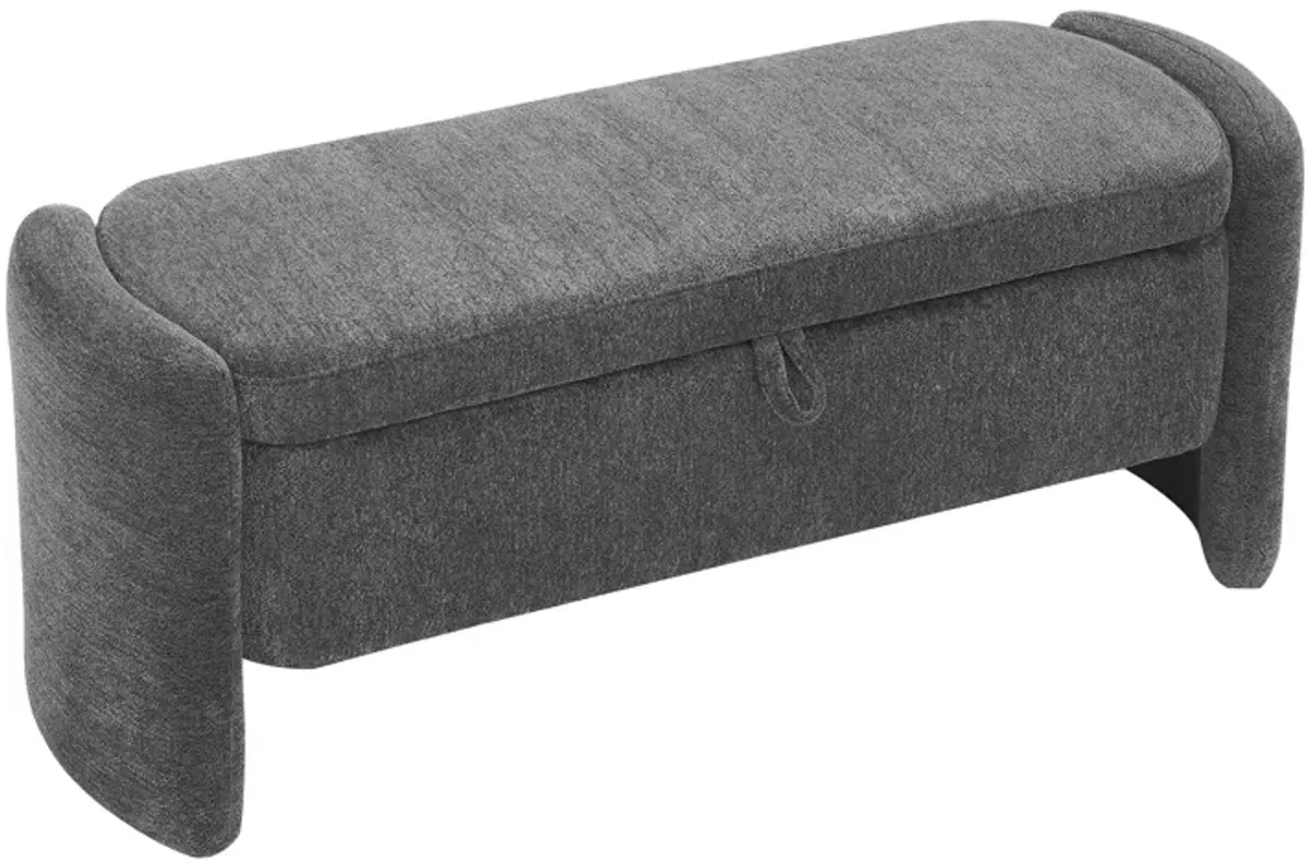 Oval Ottoman Storage Bench Chenille Bench With Large Storage Space For The Living Room, Entryway And Bedroom