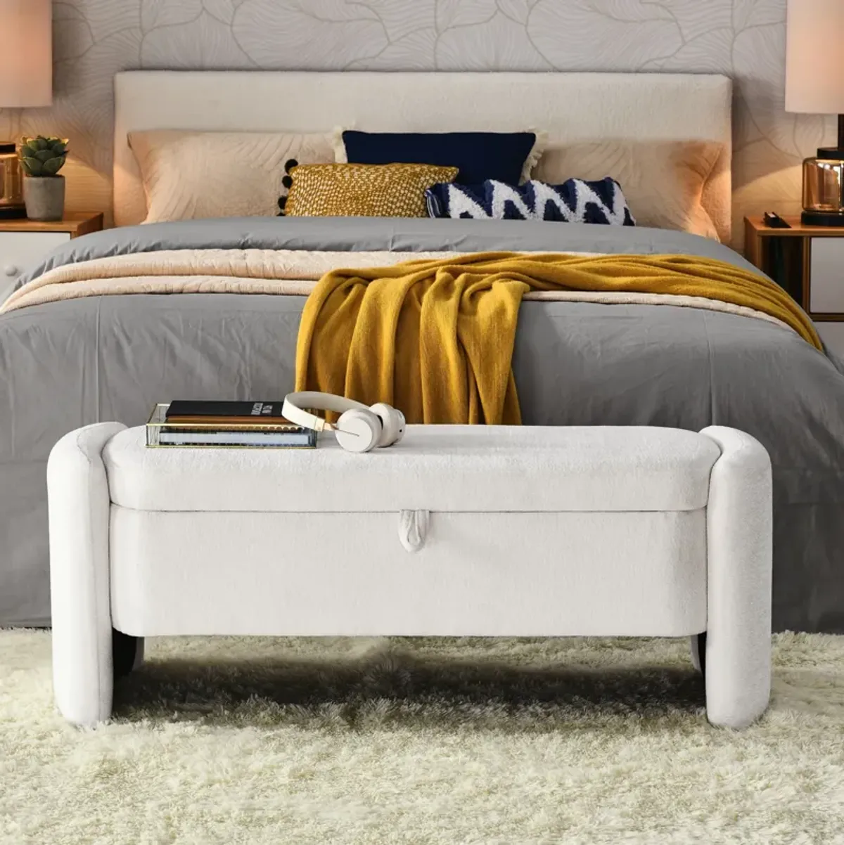 Oval Ottoman Storage Bench Chenille Bench With Large Storage Space For The Living Room, Entryway And Bedroom