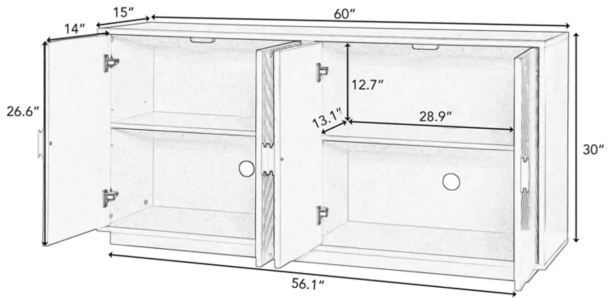 Modern Functional Large Storage Space Sideboard With Wooden Triangular Handles And Adjustable Shelves For Living Room And Dining Room