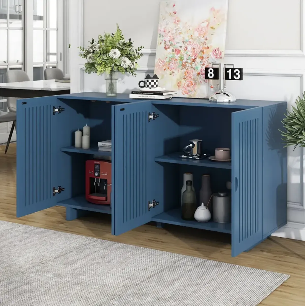 Modern Style Sideboard With Superior Storage Space, Hollow Door Design And 2 Adjustable Shelves For Living Room And Dining Room