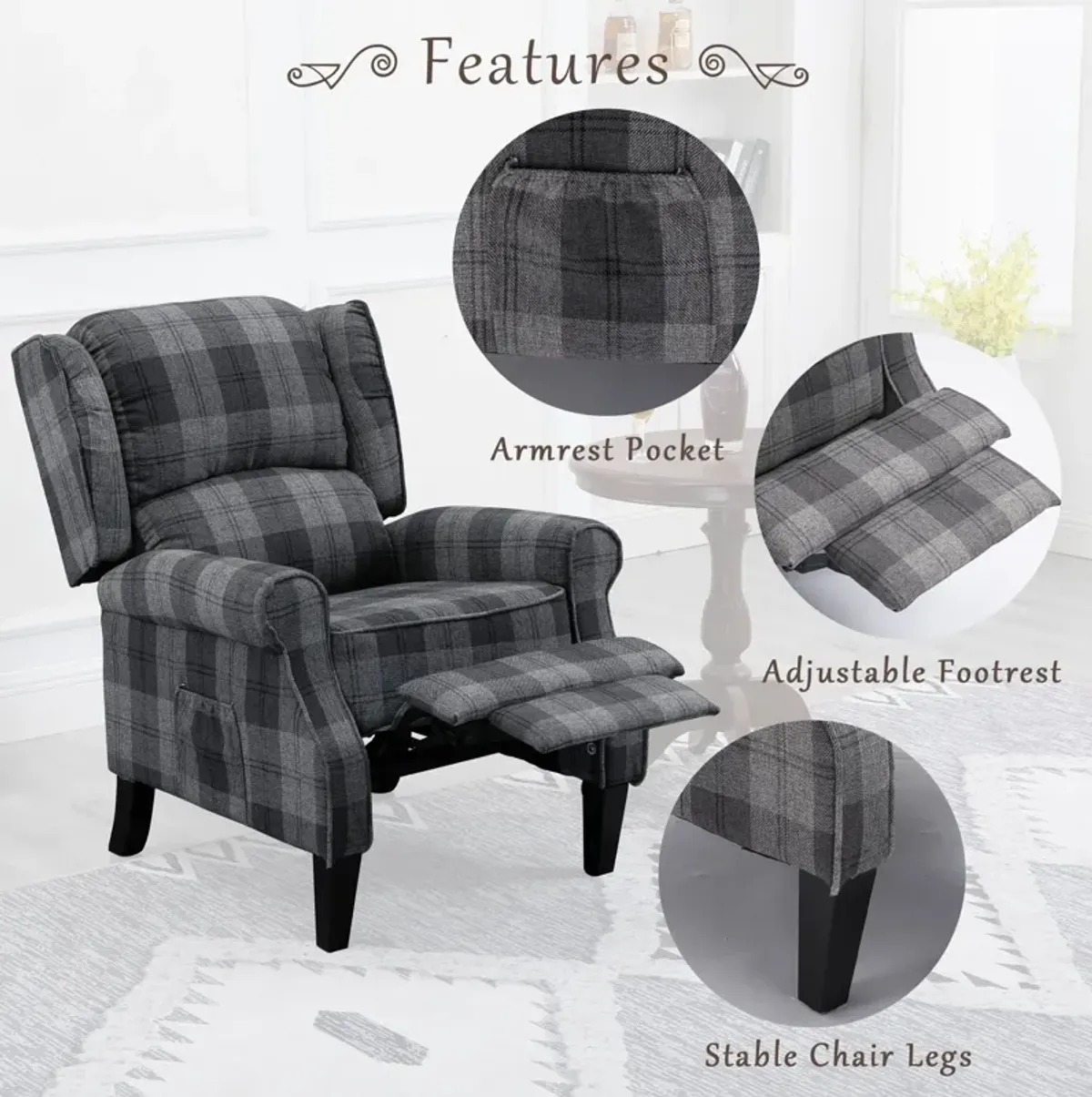 Vintage Armchair Sofa Comfortable Upholstered Leisure / Recliner Chair For Living Room