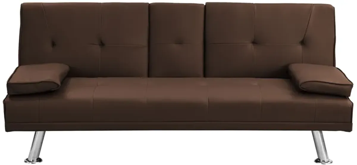 Futon Sofa Bed With Armrest Two Holders Wood Frame, Stainless Leg