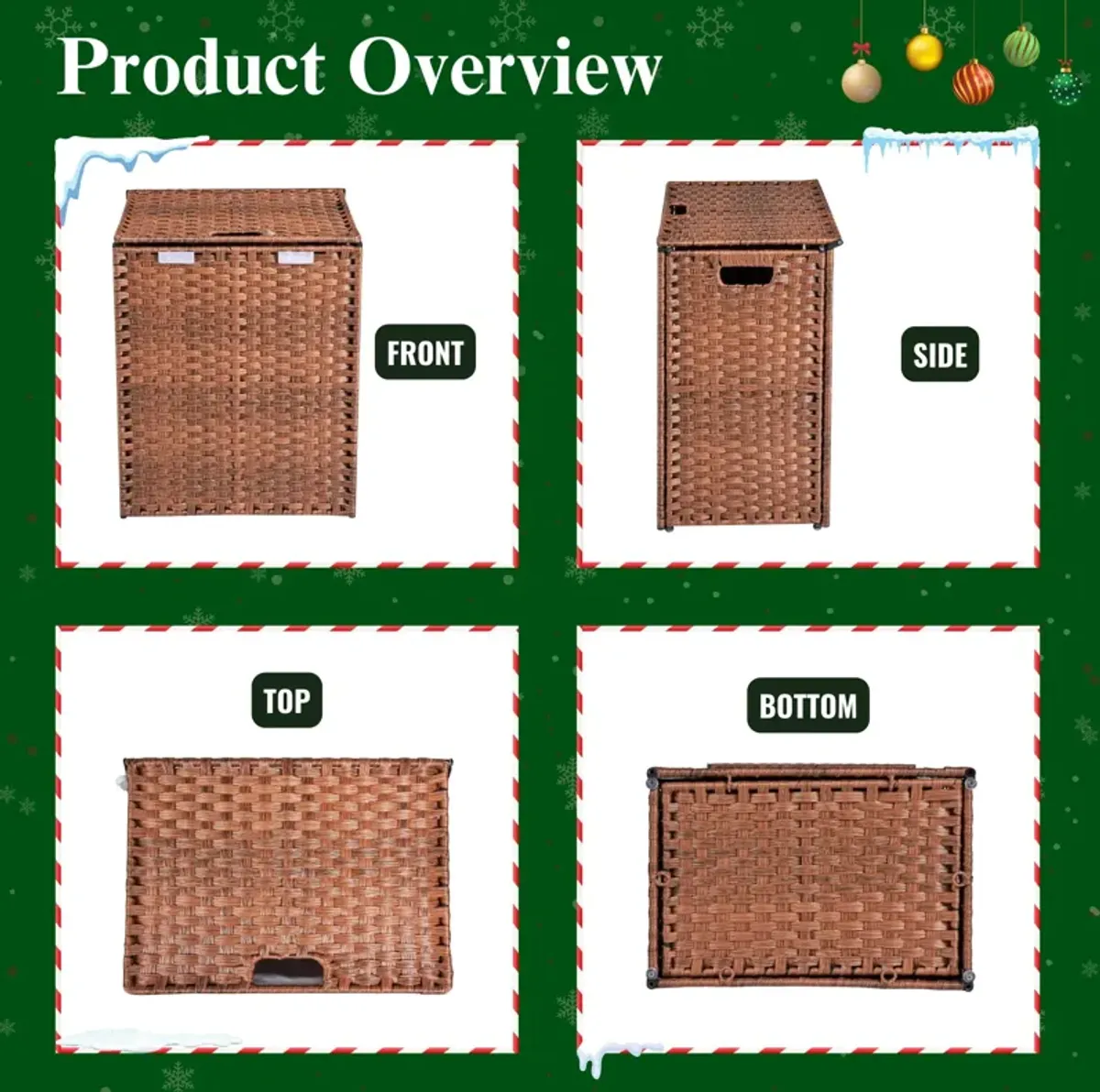 Laundry Hamper With Lid PE Rattan Powder Coating Frame Clothes Hampers With 2 Removable Bags