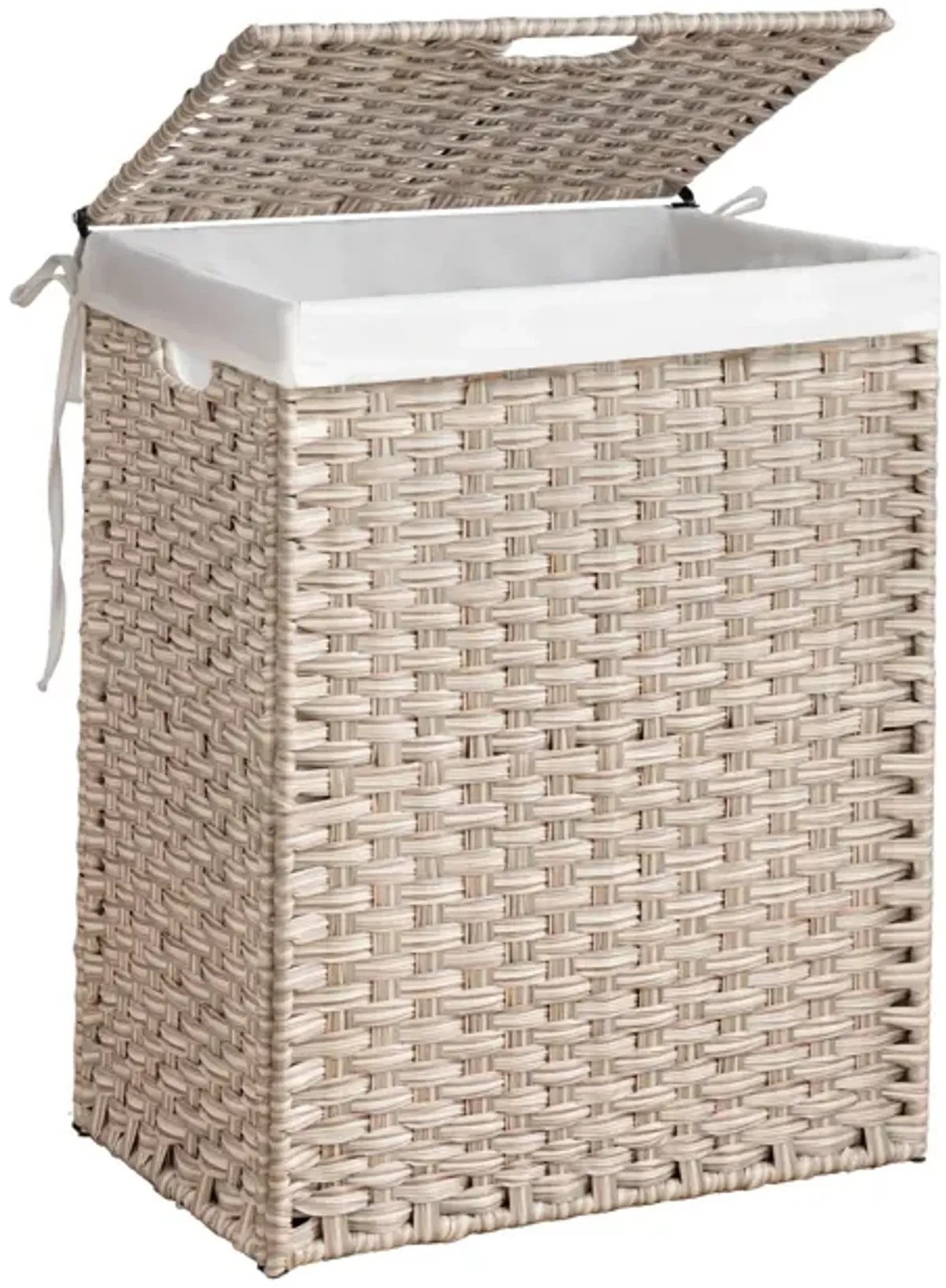 Laundry Hamper With Lid PE Rattan Powder Coating Frame Clothes Hampers With 2 Removable Bags