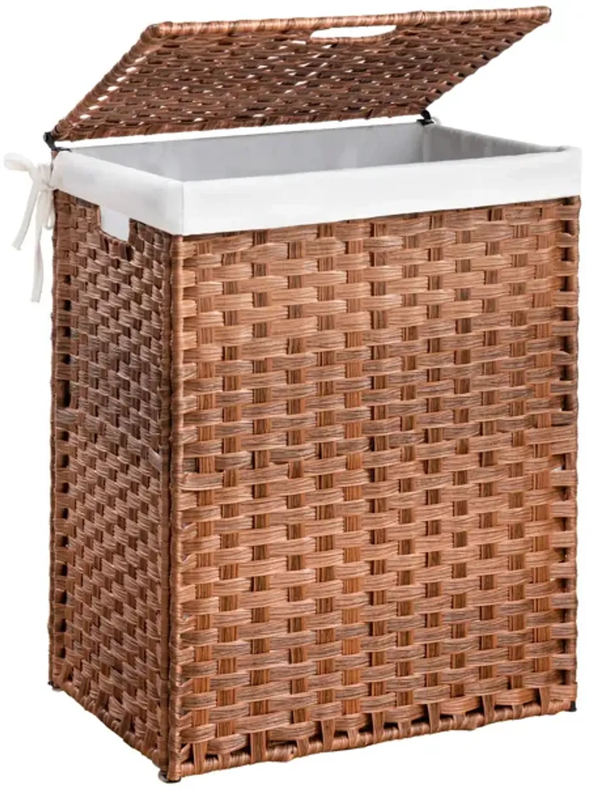 Laundry Hamper With Lid PE Rattan Powder Coating Frame Clothes Hampers With 2 Removable Bags