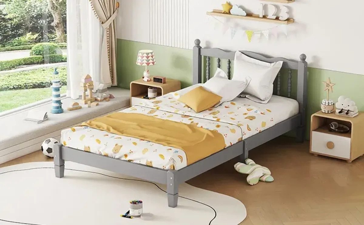 Bed With Column Decoration Headboard, With Bed Slats