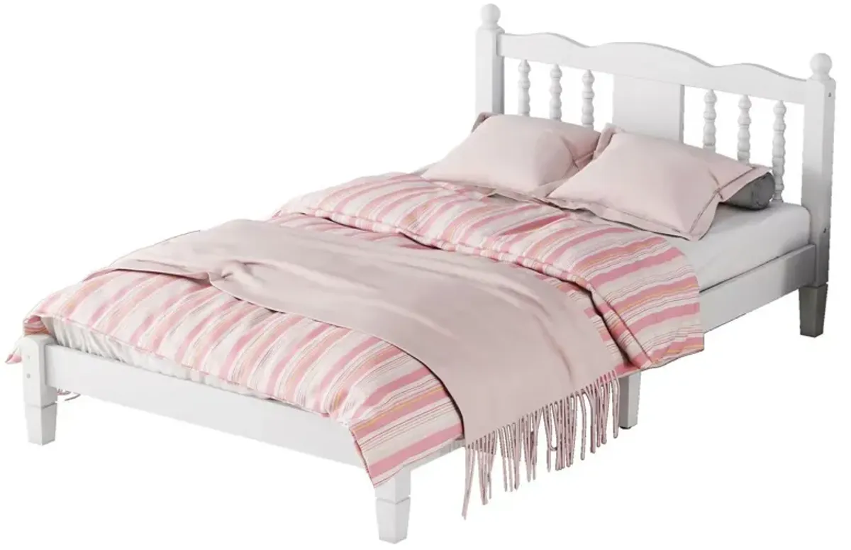 Bed With Column Decoration Headboard, With Bed Slats