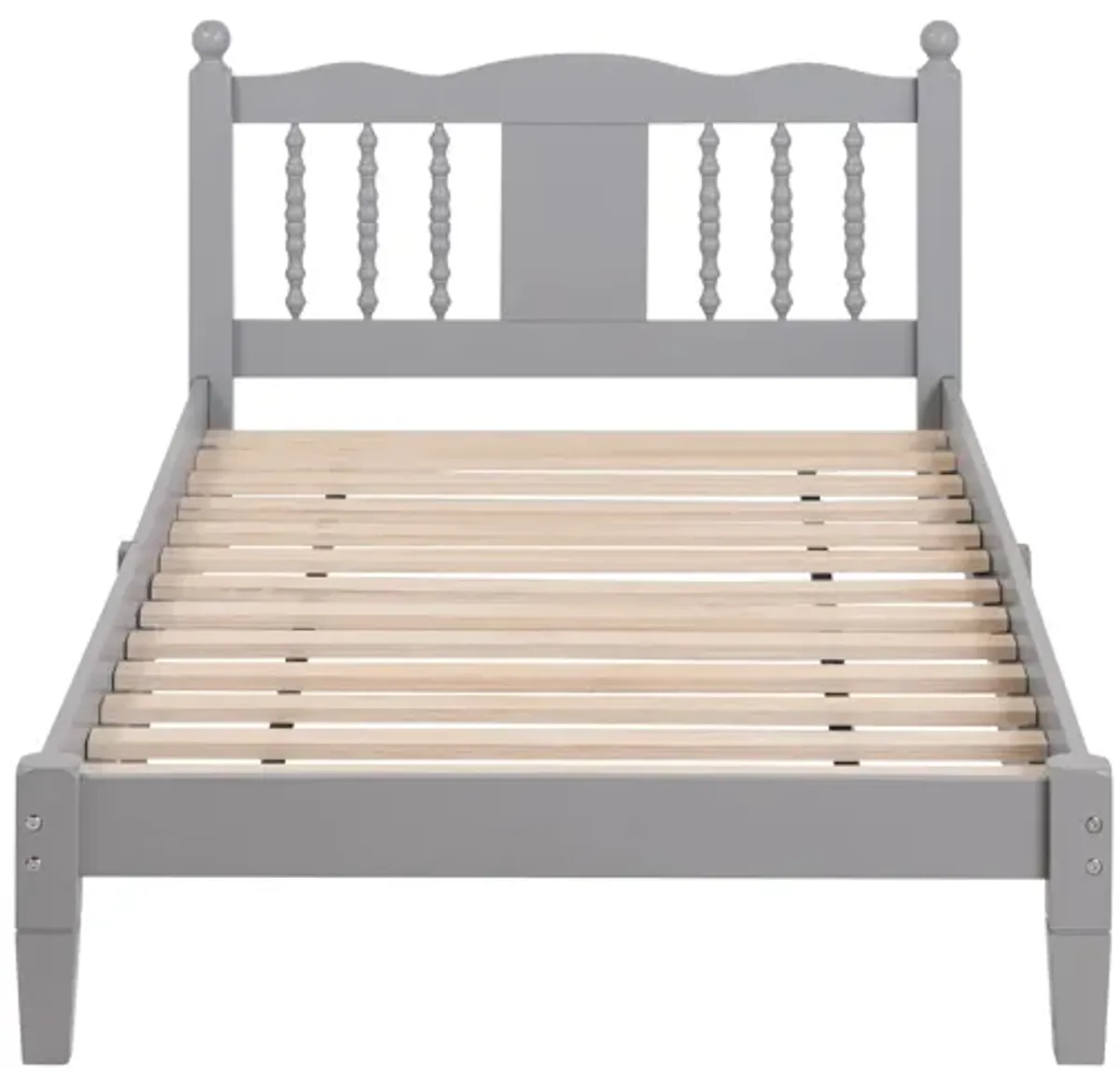 Bed With Column Decoration Headboard, With Bed Slats