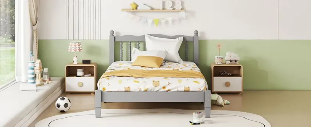 Bed With Column Decoration Headboard, With Bed Slats