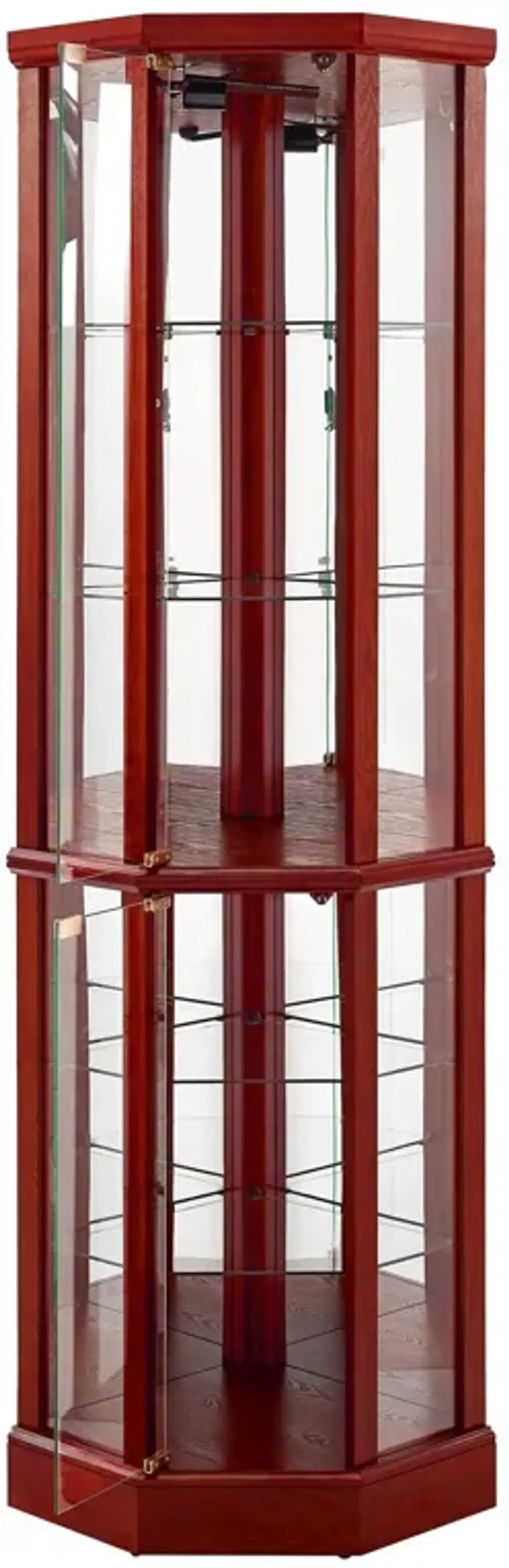 6 Shelf Lighted Corner Curio Cabinet With Adjustable Tempered Glass Shelves And Mirror Back (E26 Light Bulb Not Included)