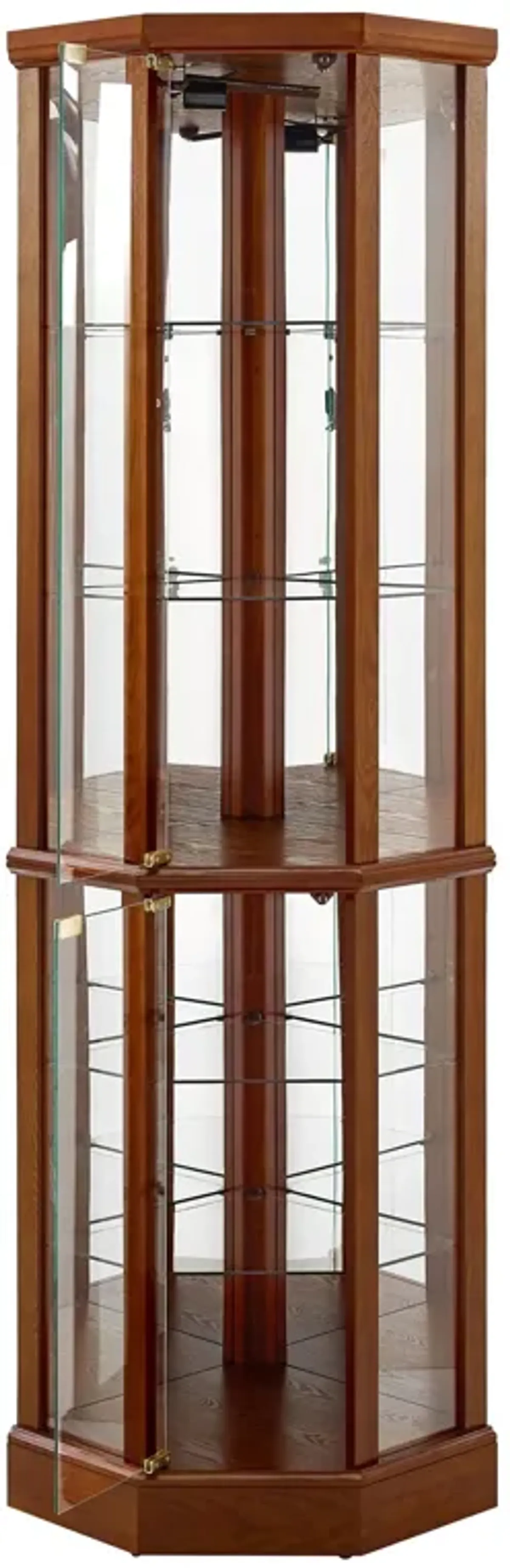 6 Shelf Lighted Corner Curio Cabinet With Adjustable Tempered Glass Shelves And Mirror Back (E26 Light Bulb Not Included)