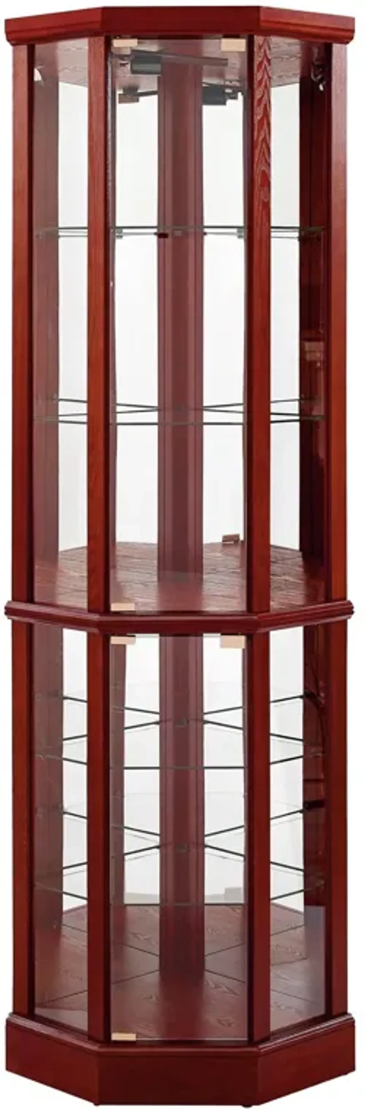 6 Shelf Lighted Corner Curio Cabinet With Adjustable Tempered Glass Shelves And Mirror Back (E26 Light Bulb Not Included)