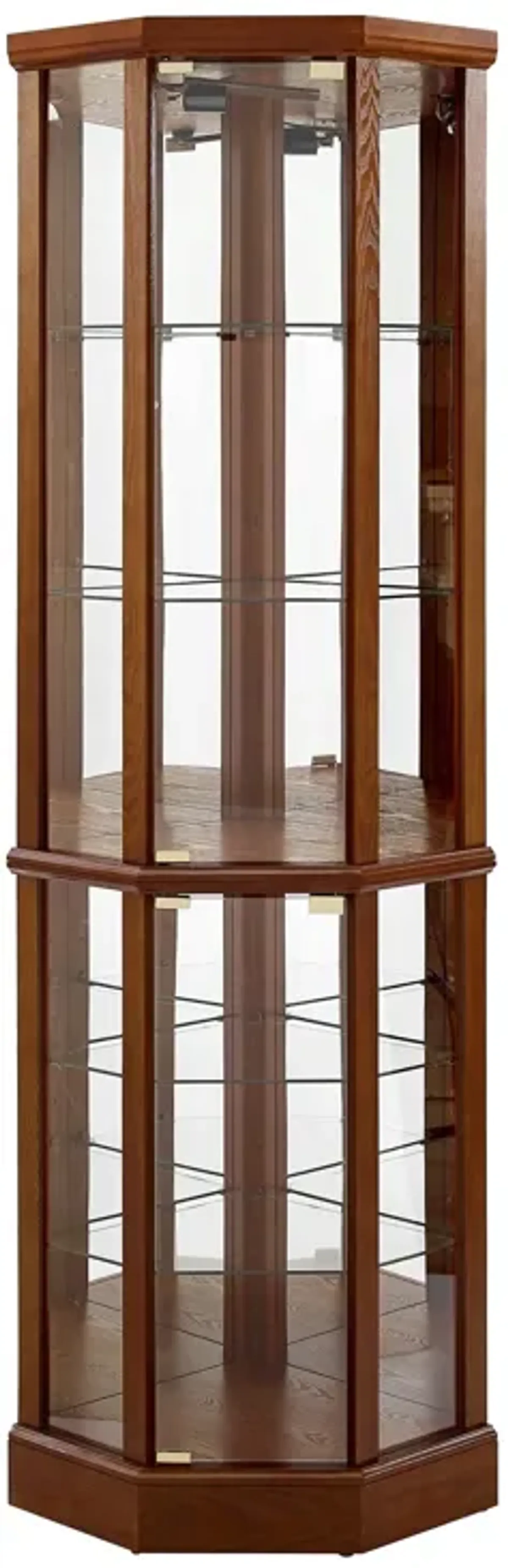 6 Shelf Lighted Corner Curio Cabinet With Adjustable Tempered Glass Shelves And Mirror Back (E26 Light Bulb Not Included)