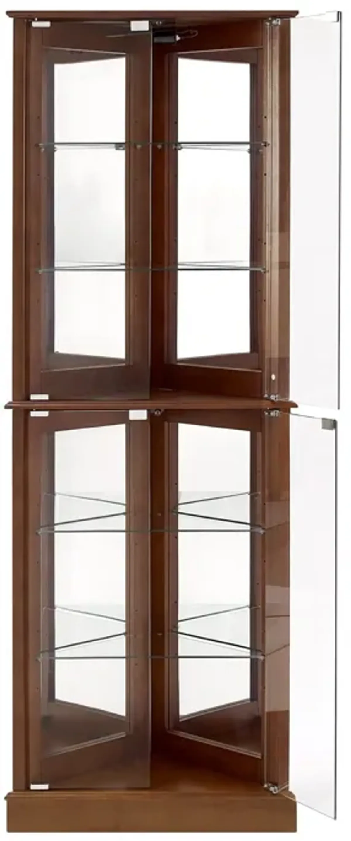 Corner Curio Dispaly Cabinet With Lights, Adjustable Tempered Glass Shelves, Mirrored Back (E26 Light Bulb Not Included)