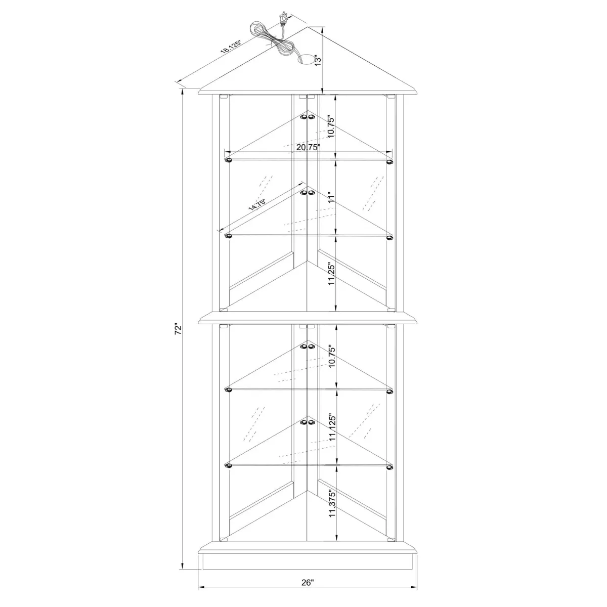 Corner Curio Dispaly Cabinet With Lights, Adjustable Tempered Glass Shelves, Mirrored Back (E26 Light Bulb Not Included)