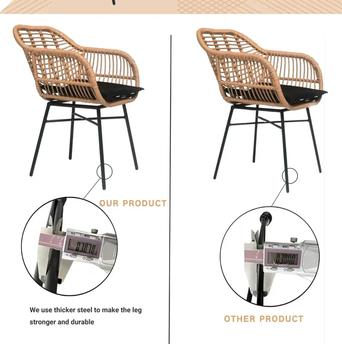 3 Pieces Of Luxury Outdoor Wicker Furniture, Patio Bistro Style Table And Chair Combination, Weather Resistant PE Wicker Weave, Suitable For Garden - Black / Natural