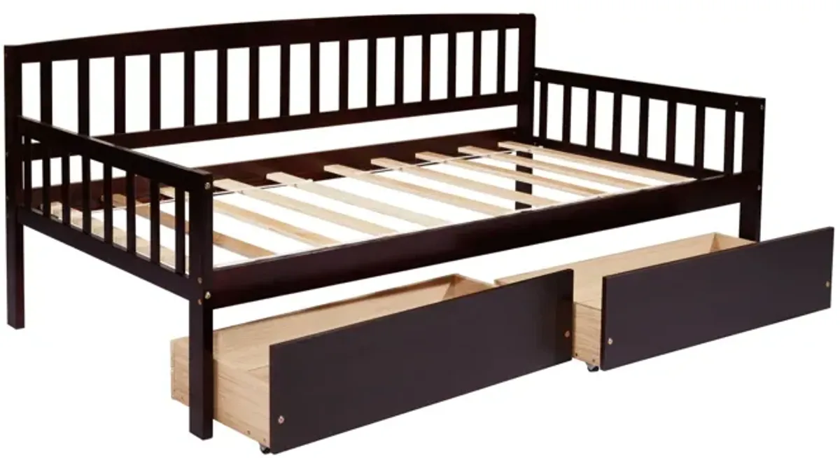 Pine Wood Daybed With Two Storage Drawers, Sofa Bed With Bed Platform Of 10 Support Slats