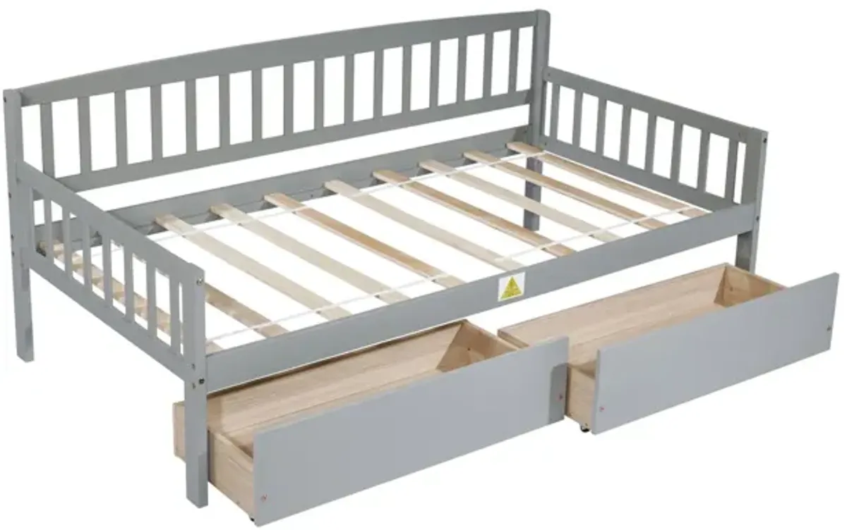 Pine Wood Daybed With Two Storage Drawers, Sofa Bed With Bed Platform Of 10 Support Slats