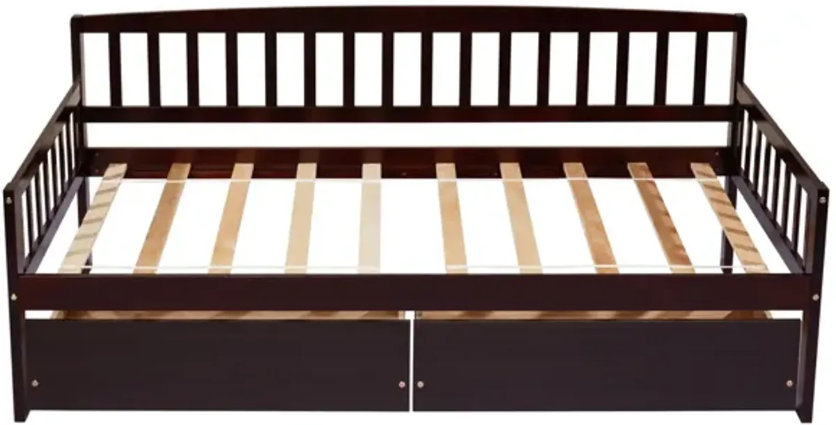 Pine Wood Daybed With Two Storage Drawers, Sofa Bed With Bed Platform Of 10 Support Slats