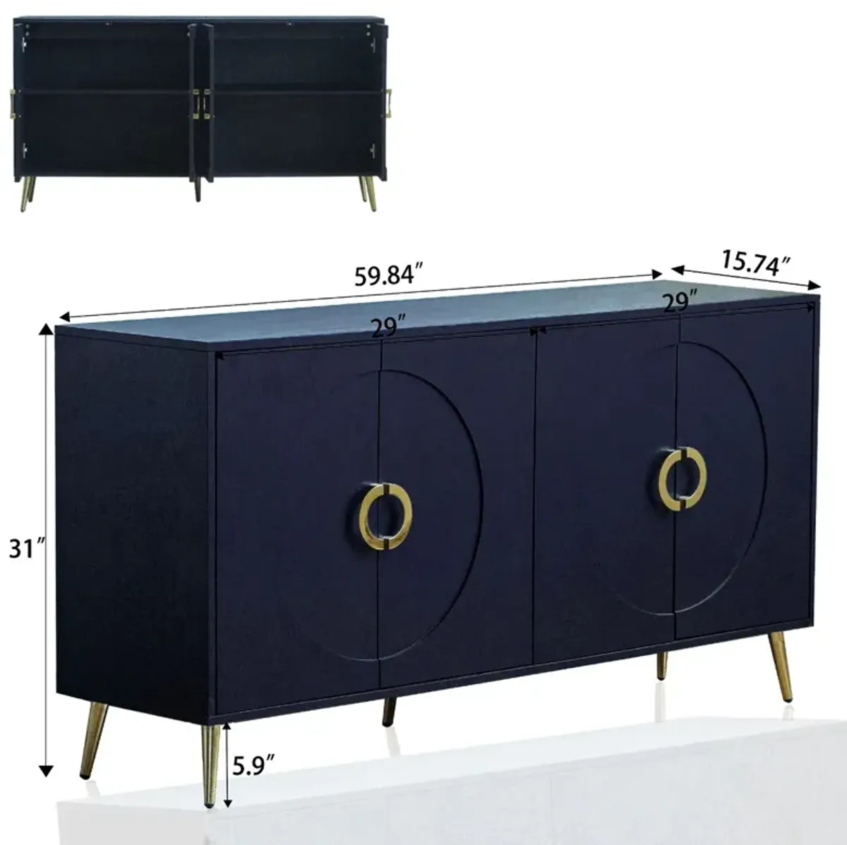 Modern Lacquered 4 Door Wooden Cabinet Sideboard Buffet Server Cabinet Storage Cabinet, For Living Room, Entryway, Hallway, Office, Kitchen And Dining Room