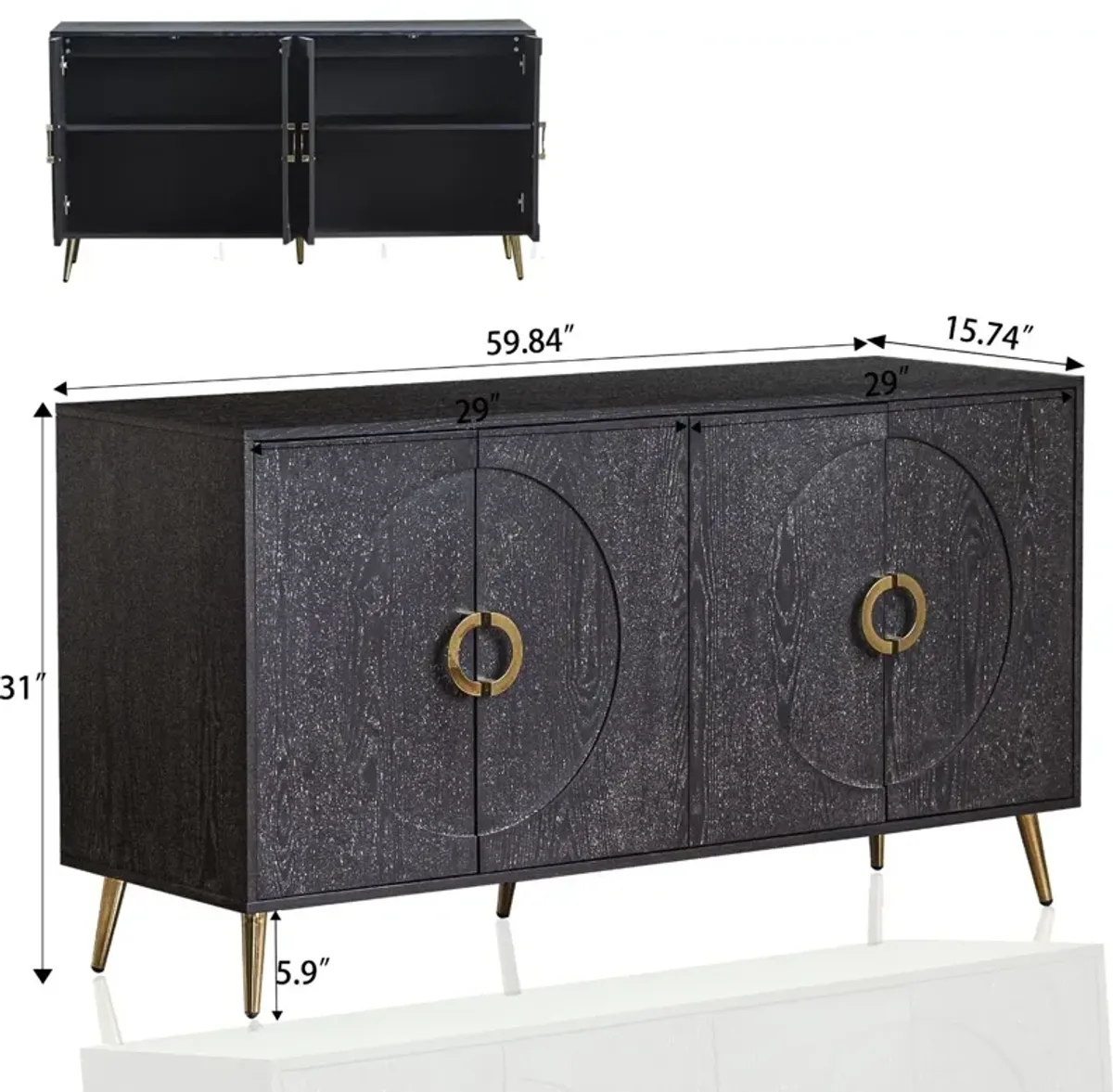 Modern Lacquered 4 Door Wooden Cabinet Sideboard Buffet Server Cabinet Storage Cabinet, For Living Room, Entryway, Hallway, Office, Kitchen And Dining Room