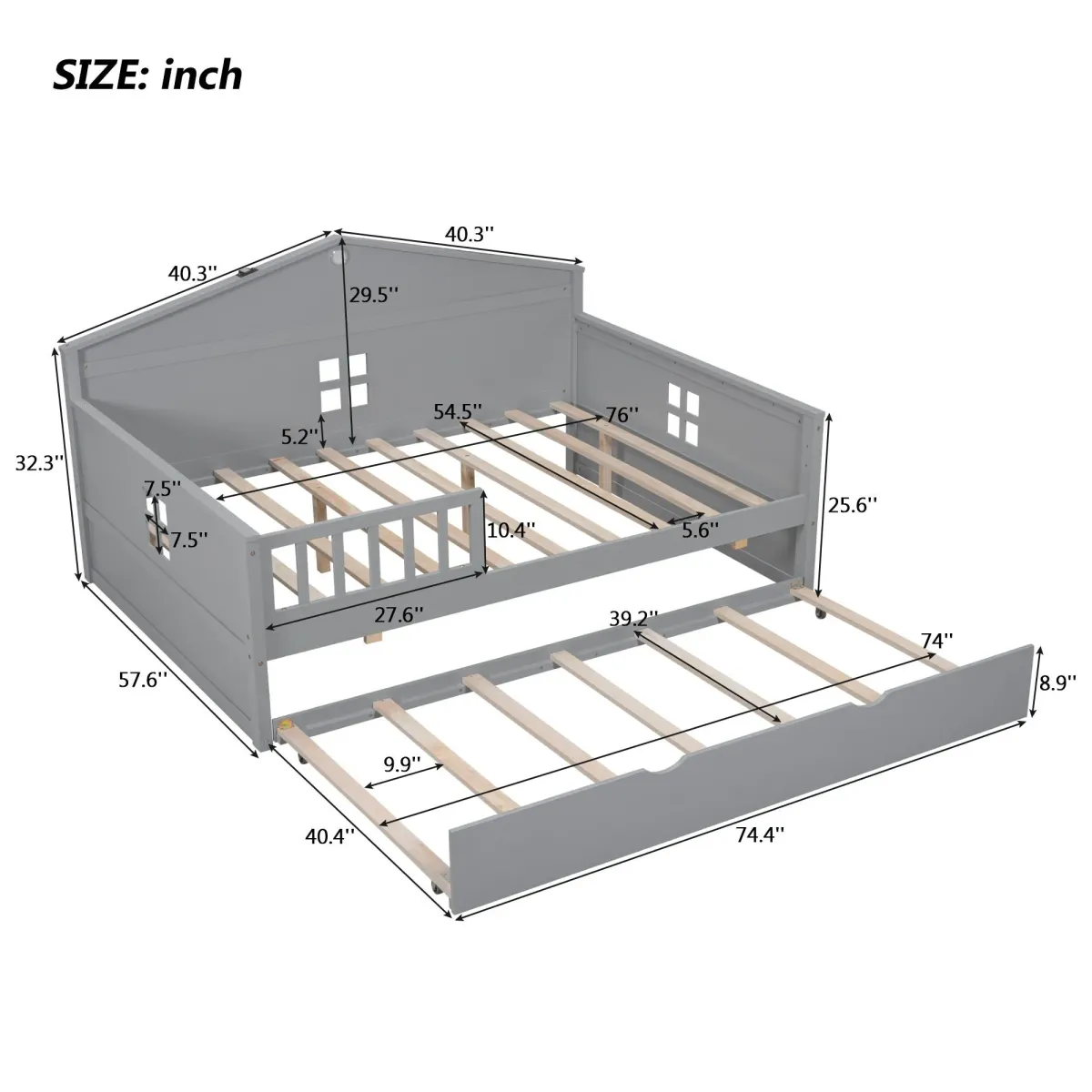 Wooden Daybed With Trundle And Sensor Light