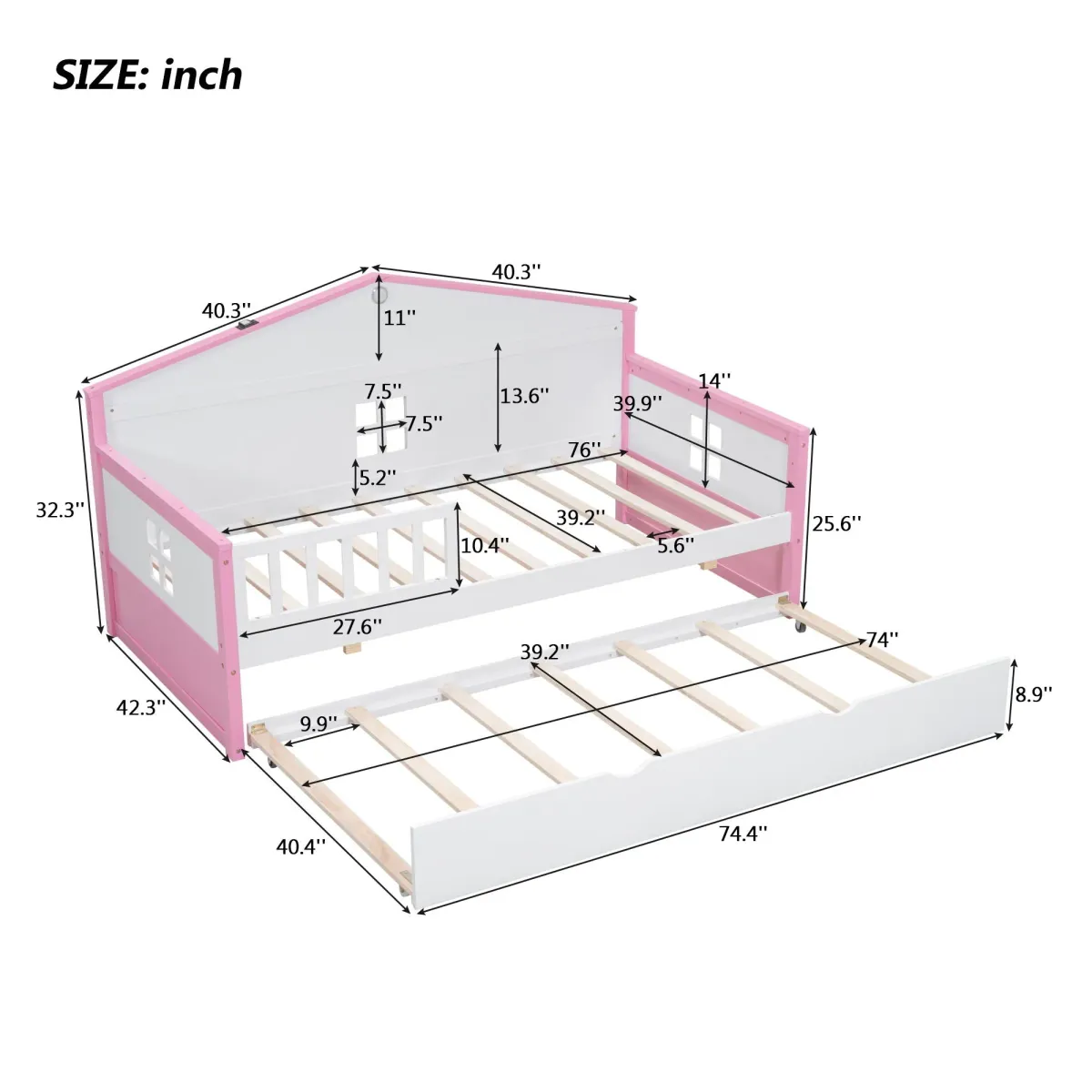 Wooden Daybed With Trundle And Sensor Light