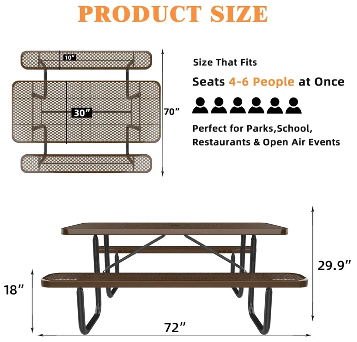 Expanded Rectangular Picnic Metal Table