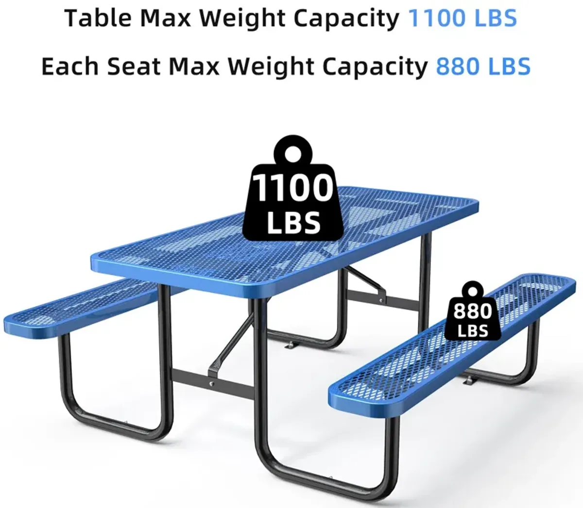 Expanded Rectangular Picnic Metal Table