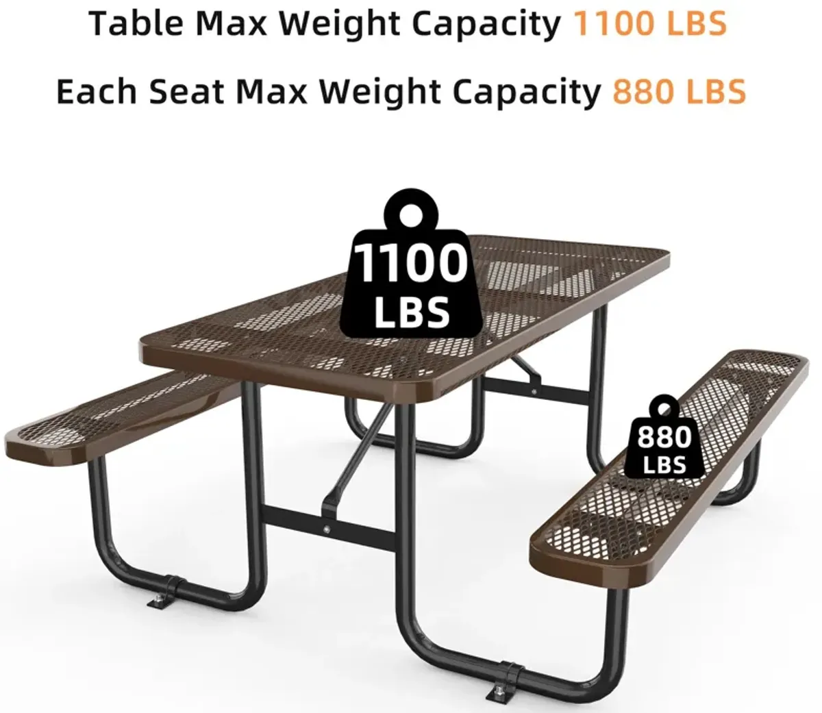 Expanded Rectangular Picnic Metal Table