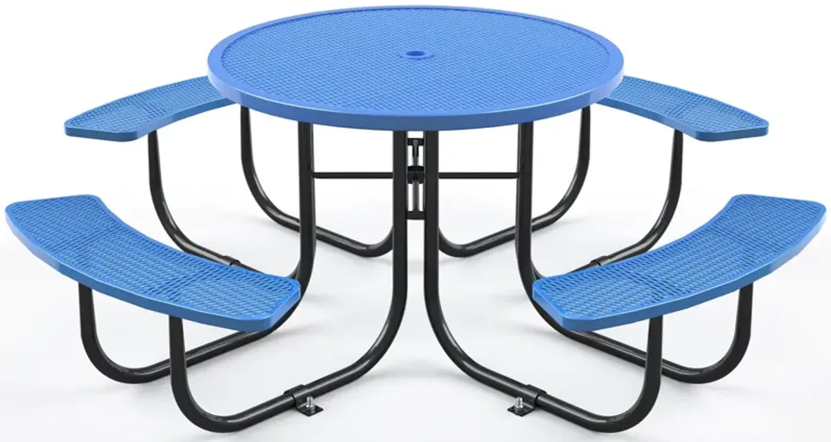 Round Outdoor Steel Picnic Table 46" With Umbrella Pole - Black