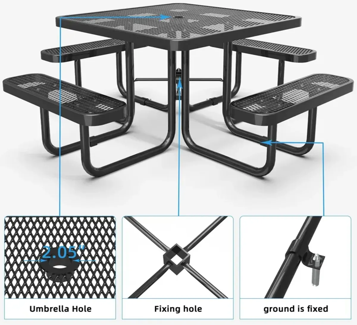 Square Outdoor Picnic Table With Umbrella Pole