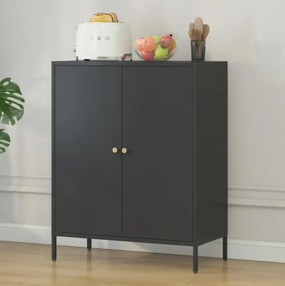 Kitchen Buffet Server Table Accent Sideboard Cupboard Server Buffet Console Table With Doors Cabinet - Black