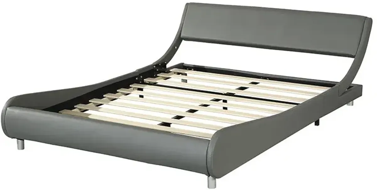 Queen Size Upholstered Platform Bed Frame, Curve Design, Wood Slat Support, No Box Spring Needed - Gray