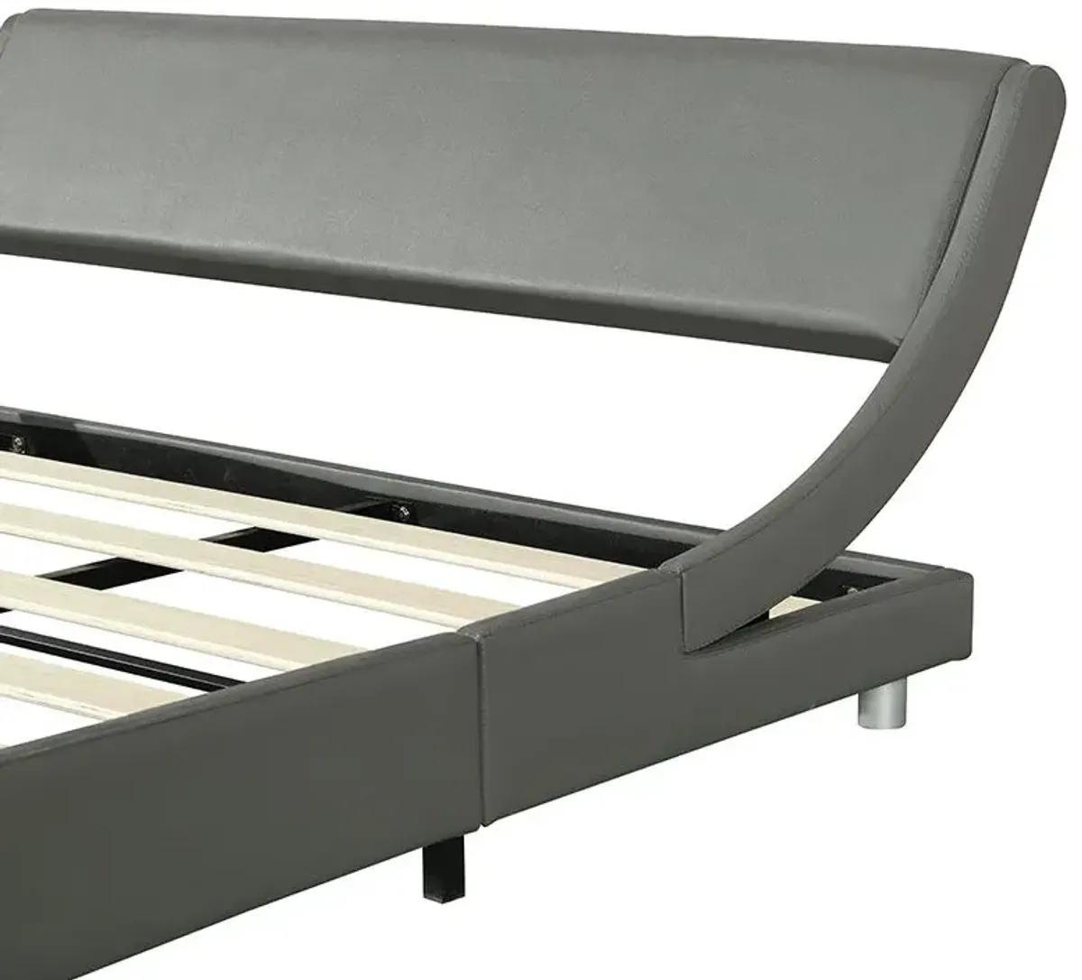 Queen Size Upholstered Platform Bed Frame, Curve Design, Wood Slat Support, No Box Spring Needed - Gray