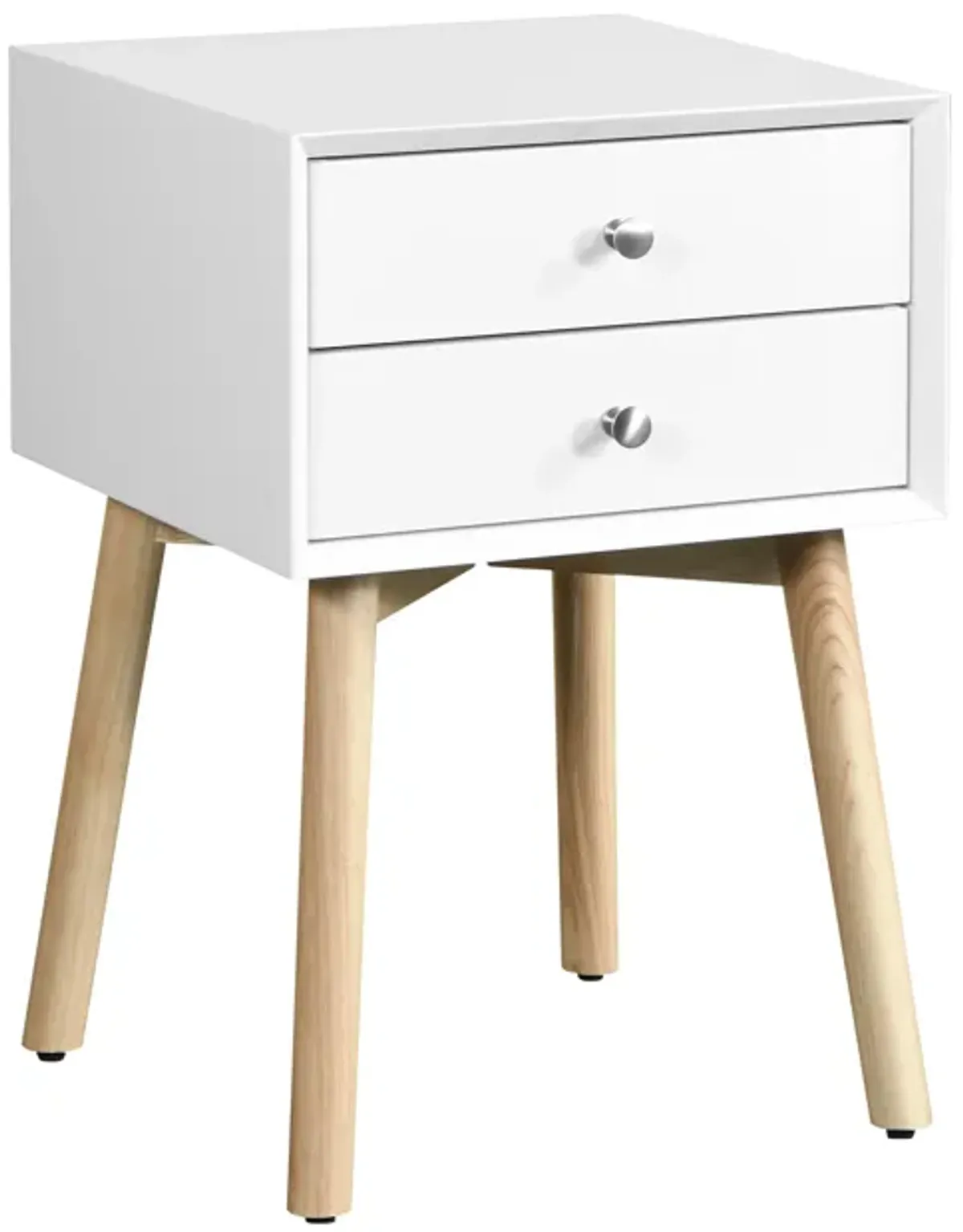 Modern Side Table With 2 Drawer, Mid-Century Storage Cabinet For Bedroom - White