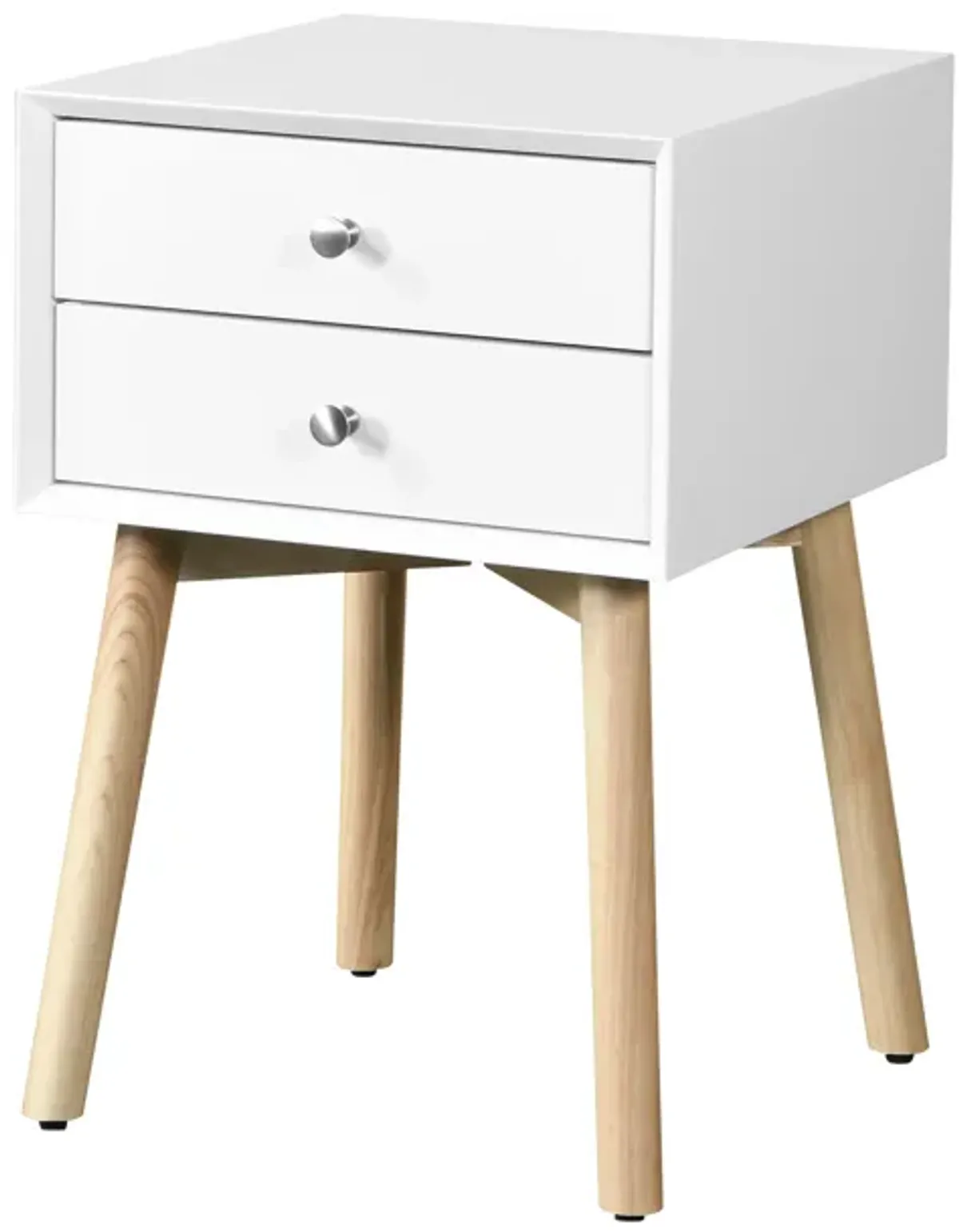 Modern Side Table With 2 Drawer, Mid-Century Storage Cabinet For Bedroom - White