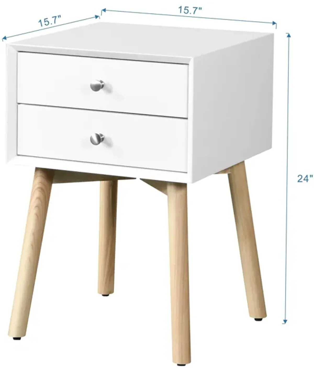 Modern Side Table With 2 Drawer, Mid-Century Storage Cabinet For Bedroom - White