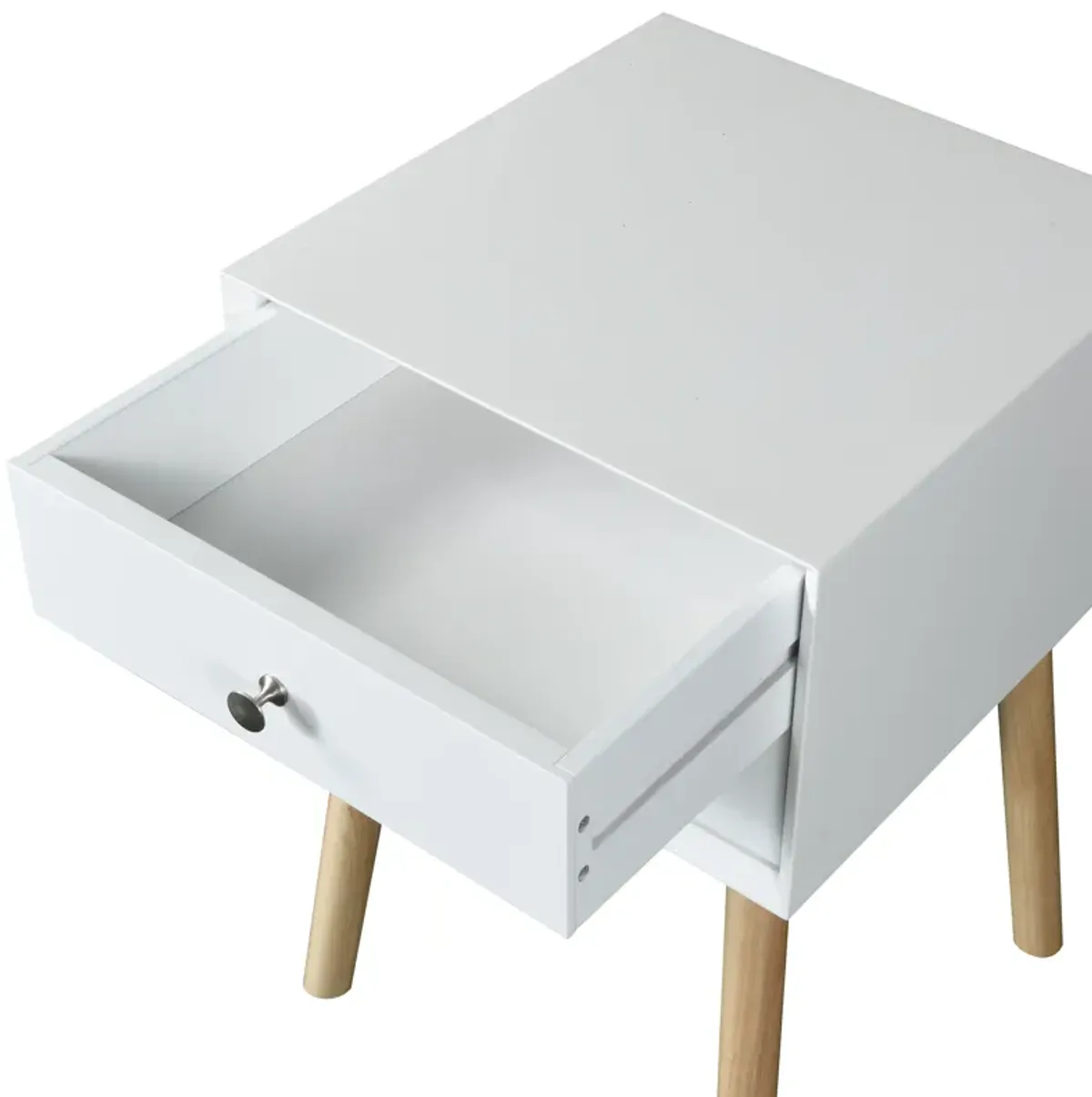 Modern Side Table With 2 Drawer, Mid-Century Storage Cabinet For Bedroom - White