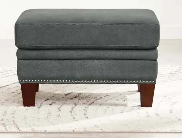 Sherwood - Leather Ottoman - Charcoal Gray