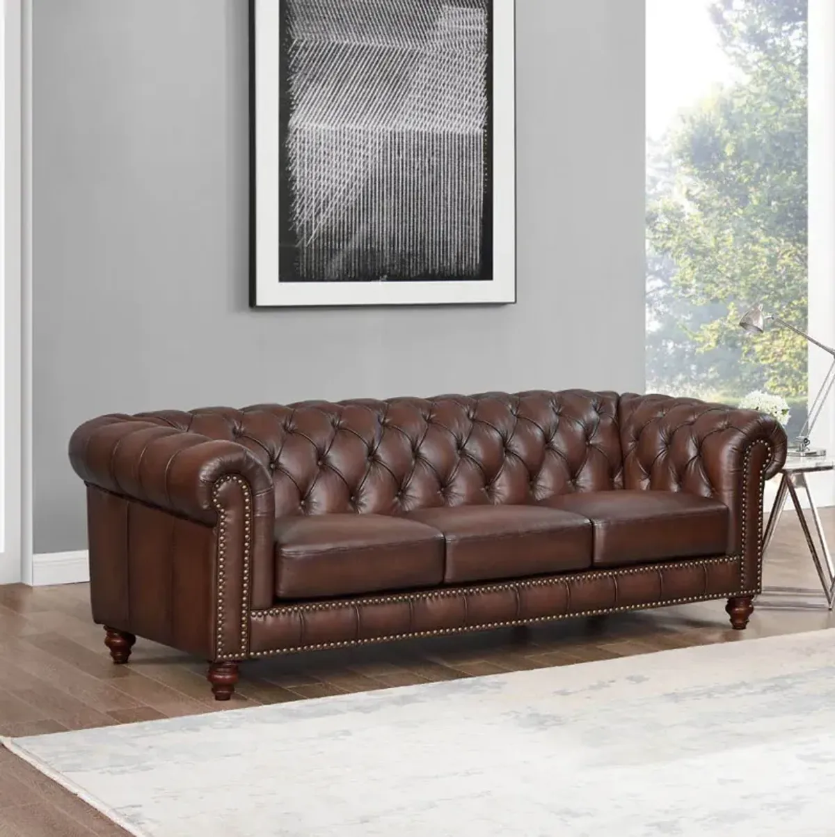 Alton Bay-Top Grain Leather Sofa Couch - Brown