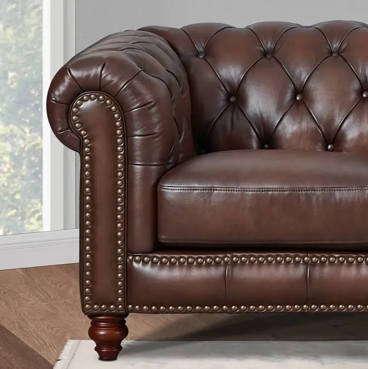 Alton Bay-Top Grain Leather Sofa Couch - Brown